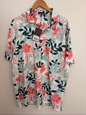 Bad Birdie Floral Short Sleeve Button Shirt - Coral & Mint